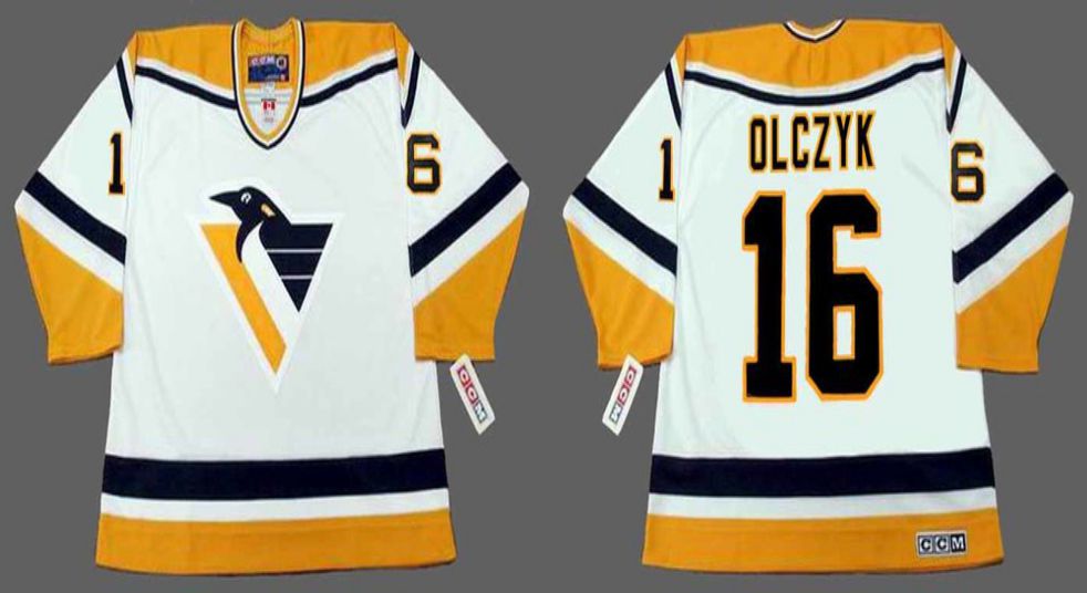 2019 Men Pittsburgh Penguins 16 Olczyk White CCM NHL jerseys